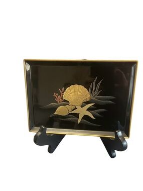 Otagiri LACQUERWARE TRAY 7-1/2x5-1/4" vintage Shell Motifs HandPainted  Japan